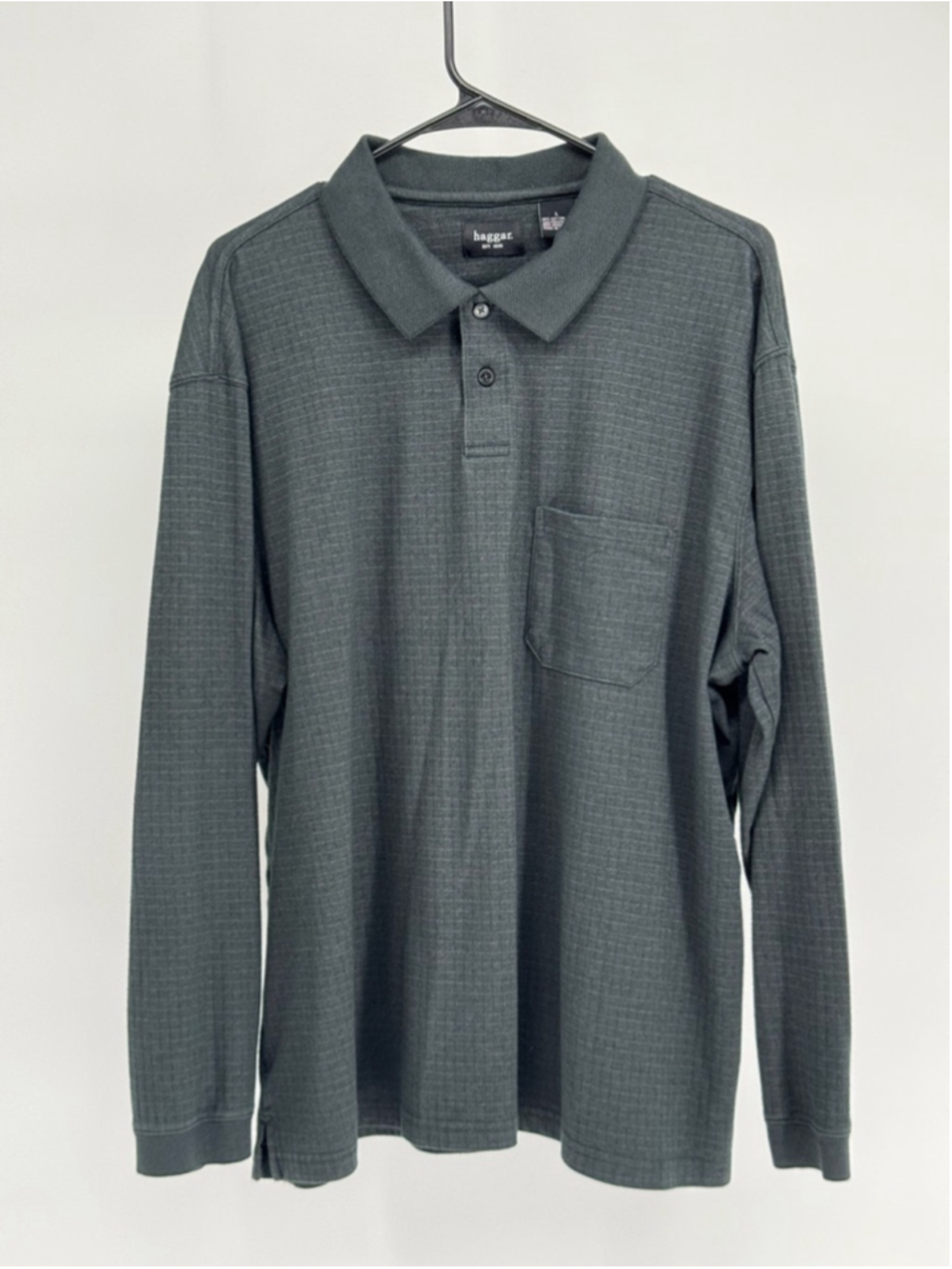 Haggar Men's Dark Green Long Sleeve Polo Shirt Large